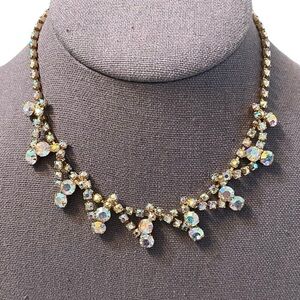 ❤️ Vintage 1950’s Aurora Borealis Rhinestone Choker Necklace